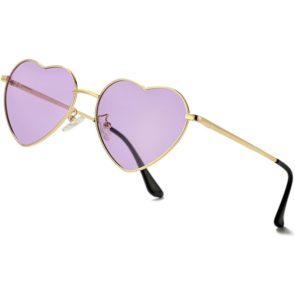 Polariserede hjerteformede solbriller til kvinder - Fashionabel og elegant stil - Metalramme - UV400-beskyttelse Gold Purple 54 Millimeters
