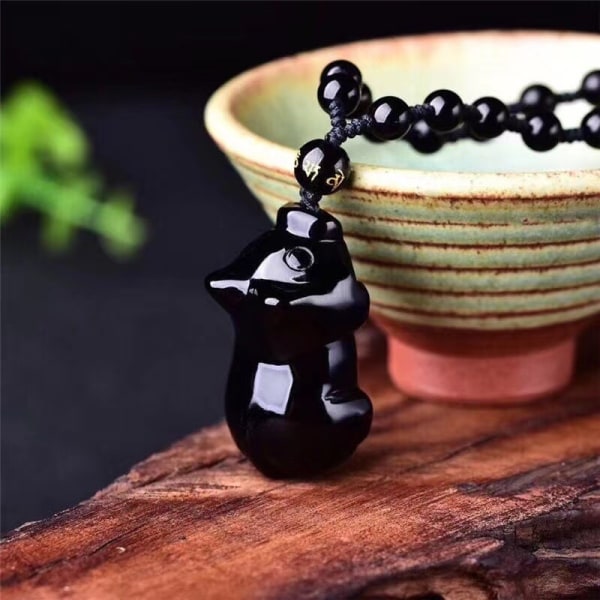 Obsidian-kaulakoru, luonnonkivinen amuletti, hyvinvoinnin ja vaurauden jalokivikoru miehille ja naisille