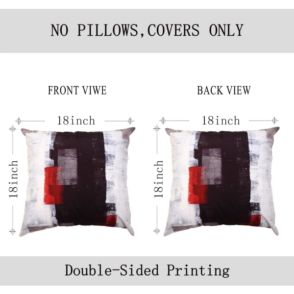 Wekity punainen ja harmaa abstrakti taide cover, moderni musta valkoinen seinä koristeellinen cover Tyynynpäällinen makuuhuoneen sohvalle olohuone 18 x 18 tuumaa