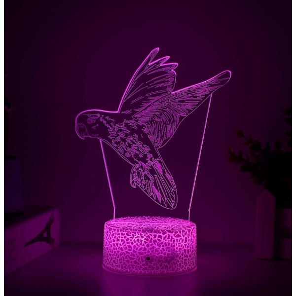 Örn Gåva, 3D Nattlampa 7/16 Färg Fjärrkontroll+Touch LED Bordlampa Heminredning Födelsedag/Julgåvor för Barn och Vuxna (Y-334)