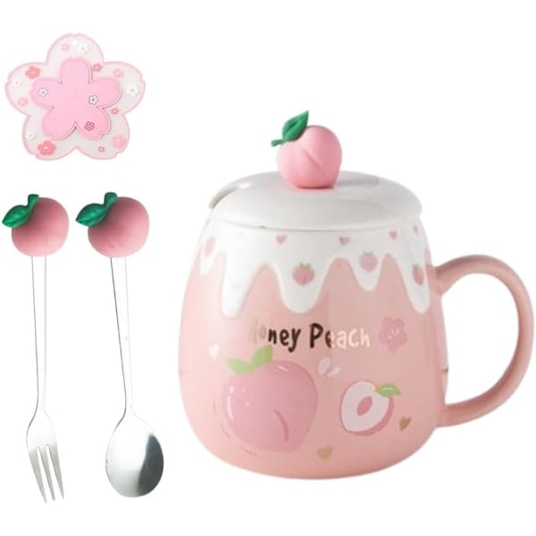 Høj skønhedskop med låg og ske Mug Kvinder Student Koreansk Version Sød ins Kaffe Kop Husholdning Keramik Morgenmad Kop