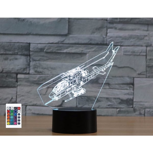 3D Helikopter Fjärrkontroll 16 Färger Nattlampor Illusion Akryl LED Bord Sänglampa Barn Sovrum Skrivbords Dekoration Födelsedagspresenter Leksak för Barn