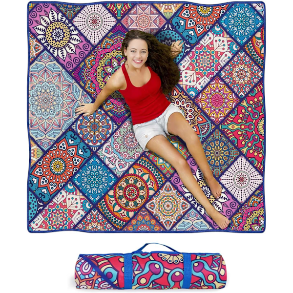 Vandtætte Picnic Tæpper Foldbare & Bærbare 203x203 cm Boho Picnic Måtte til Udendørs Brug, Stort Vaskbart Picnic Tæppe til Rejser og Camping