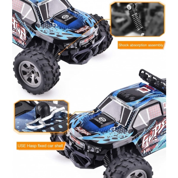 1/18 mittakaavan radio-ohjattava auto C4wd, maastoauto, suuri nopeus 20 km/h, maastoauto, lahja pojille ja tytöille, 5-12-vuotiaille K