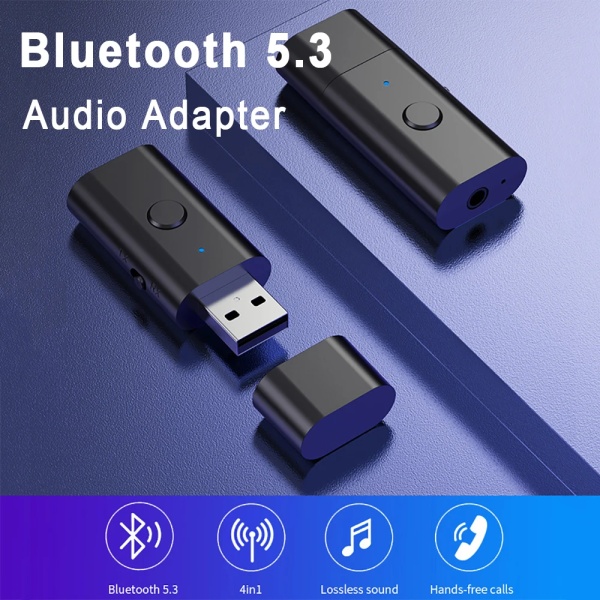 4 i 1 trådløs Bluetooth AUX-adapter Bluetooth 5.3 Bilstereo Modtager Transmitter USB til 3,5 mm Jack Musik Mikrofon Håndfri Adapter
