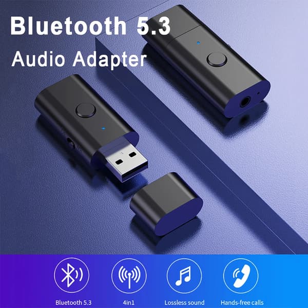 4-i-1 trådløs Bluetooth AUX-adapter Bluetooth 5.3 bilstereo-mottaker sender USB til 3,5 mm jack musikk mikrofon håndfri adapter