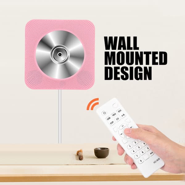 Ny väggmonterad Bluetooth CD-spelare högtalare med fjärrkontroll (rosa)