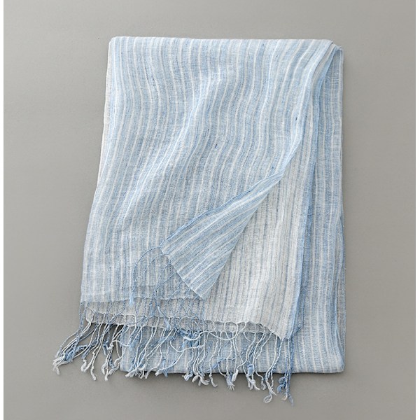 Bomull eller linnescarf lätt sjal unisex, perfekt present till alla, ljusblå rand