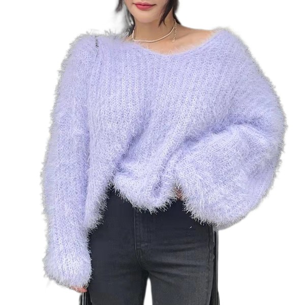 Womens Loose Sweaters Sexy V Neck Long Sleeve  Knitted Jumper Pullover  Tops