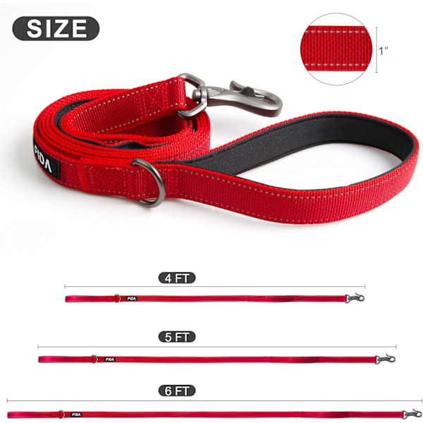 4 FT Heavy Duty Hundekobbel med 2 komfortable polstrede håndtak, trafikkhåndtak og avansert enkel snappkrok, reflekterende gåbånd for store, mellomstore og S Red4FT 4 Feet (Pack of 1)