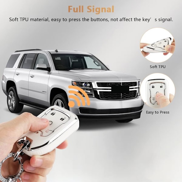 Nyckelskydd för Chevy TPU Mjukt Bilnyckelskal Skydd med Glittrande Bilnyckelkedja Tillbehör för Chevrolet Suburban Tahoe GMC Yukon Nyckelbricka Girly