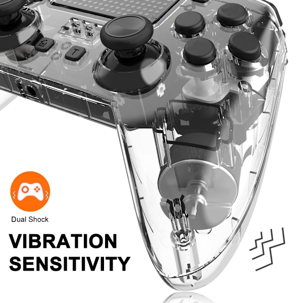 Transparent Rapid Fire Trådløs PS4 Spilkontroller, 6-Axis Bevægelsessensor Dual Vibration Gamepad til Play Station 4 med Højttaler og 3,5 mm Hovedtelefonstik