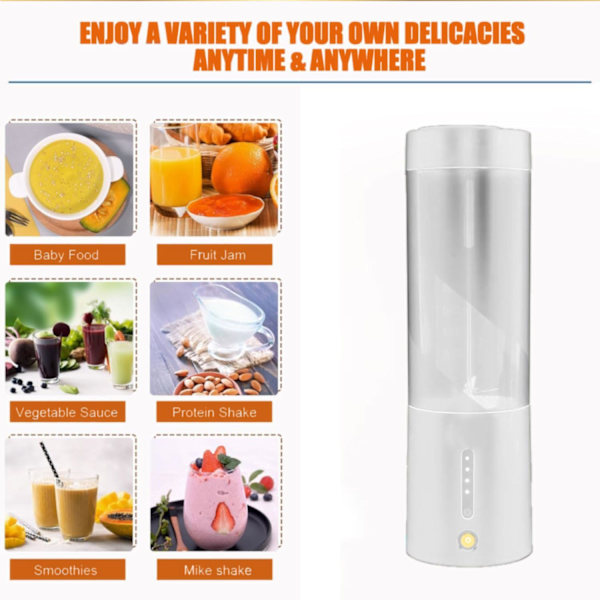 Personlig Blender til Shakes og Smoothies, 16 Oz Bærbar Blender med 6 Blade, USB Genopladelig Smoothie Blender til Hjem, Rejser og Kontor White