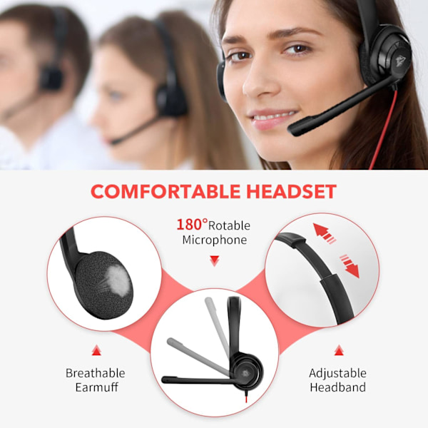USB C-headset med mikrofon til bærbar telefon, hovedtelefoner med støjreducerende mikrofon til computer, on-ear kablet kontor callcenter-headset til
