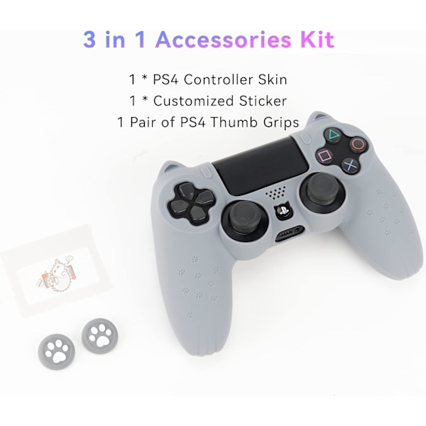 Kattenslab PS4-kontrollerhud Anti-skli Silikonhud Beskyttende Deksel for PS4 Trådløs Kontroller Grey