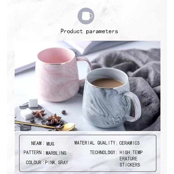 Marmorerad Nordisk Stil med Lock Kaffe Muggar 16oz Keramiska Kaffe Muggar för Män/Kvinnor - Set om 2 med Skedar, Perfekt för Soppa Presenter