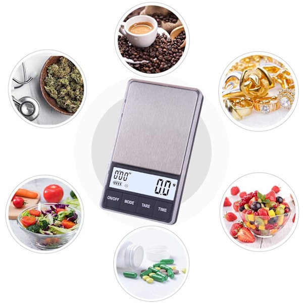 SMEspresso-vekt med timer 1000 g x 0,1 g Liten og tynn reisekaffev vekt, Mini digital vekt gram og unser med stor bakgrunnsbelyst LCD rustfritt stål