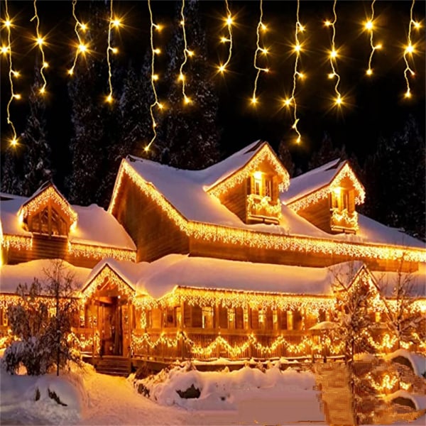 Utomhus julbelysning - 300 lysdioder 10 m juldekorationer Fairy Lights / Xmas Elnätsdrivna ljusslingor för trädgårds uteplats (varm vit)