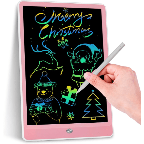 LCD-kirjoitustabletti 10,5 tuumaa, pyyhittävä ja uudelleen käytettävä kirjoitustaulu, värikäs piirustustaulu, kirjoitustabletit, jotka sopivat ikäisille pojille ja tytöille (vaaleanpunainen valkoinen