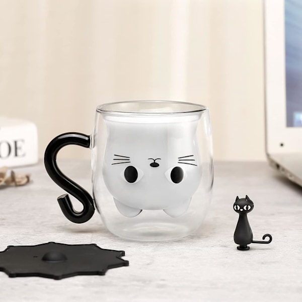 Kattmuggar, Dubbelväggigt Glas Söt Kaffe Te Koppar, Examen Alla Hjärtans Dag Mors Dag Påsk Halloween Jul Presenter till Kvinnor Fru Mamma