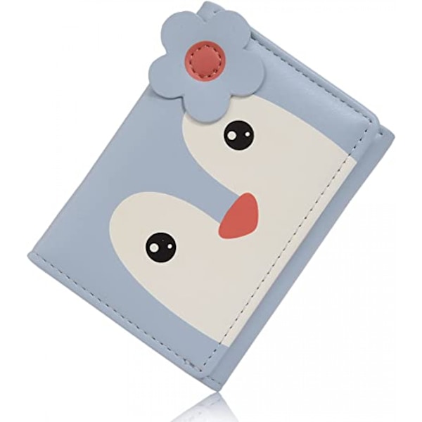 AVEKI Kawaii plånbok för flickor söt pingvin korthållare arrangör vegansk läder trifold dam plånbok, pingvin blå