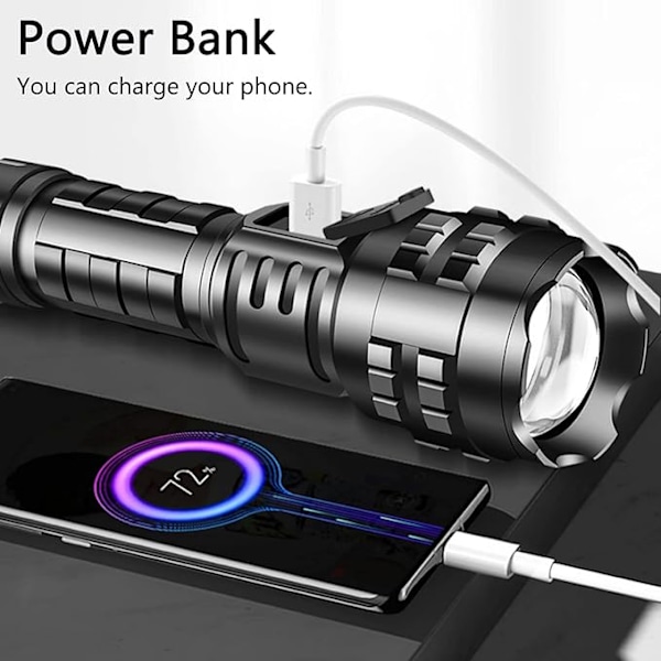 Superlys Super Bright Lommelygte Genopladelig, 100000 Lumen Powered LED Lommelygte Den klareste lommelygte til camping, nødsituation
