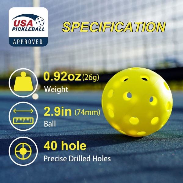 Pickleballs Balls,40 Hole Sports Outdoor Pickleballs,USA Pickleball Approved, 4 and 12 Bulk Packs of Pickleballs