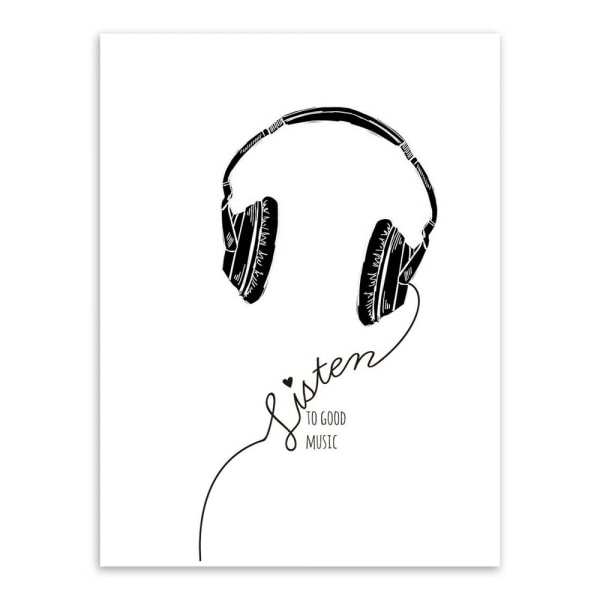 Wekity Rock Music Wall Art Lærred Trykplakat, Enkelt Mode Sort og Hvid Kunsttegning Dekor til Hjem Stue Soveværelse Kontor og Børns