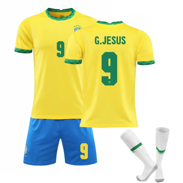Brasilien Hemma Gul Jersey Set Barn Vuxna Fotboll Fotbollströja Träningströja Kostym No.9 G.JESUS M