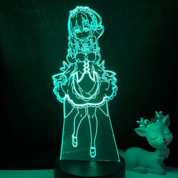 Anime Rem och Ram från Re Zero Starting Life In World Manga Söt Figur Setup Present Nattlampa 3D Lampa