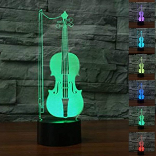 3D Violin Gitarr Nattlampa LED-lampa Illusion 7 Färgväxlande Touch Switch Bordsskiva Dekorationslampor Akrylplatt ABS-bas USB-kabel Leksaker