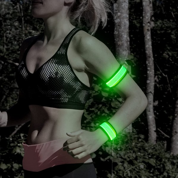 LED-juoksukäsivarsinauha - urheilurannekevalo, vilkkuvat käsivarsinauhat juoksijoille, retkeilijöille, lenkkeilijöille, pyöräilijöille (2 kpl) vihreä