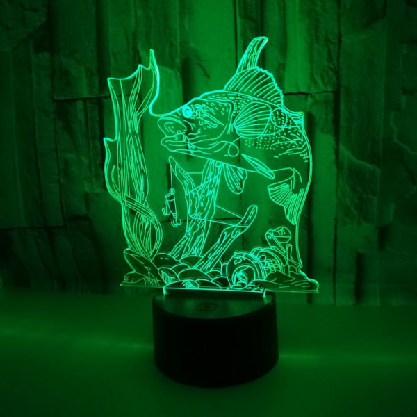 Qinwei 3D-kalastuslamppu Illusion yövalo LED-kalapöytälamput 7 värinvaihtoa kosketusohjauksella visuaaliset valot kodin makuuhuoneen sisustus miehille kalastuksen ystävälle