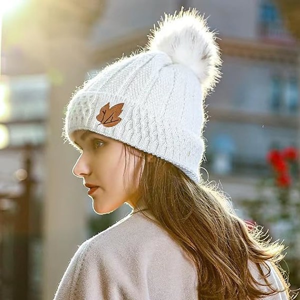 Naisten Beanie-pipo Pomponilla, Fleeceulosteella Vuorattu Talvipipo Pehmeä Lämmin Söötti Kallopipo Kylmää Säällä