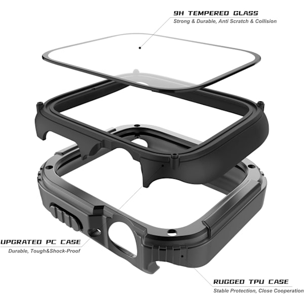 2-pack robust fodral kompatibelt med Apple Watch 44mm serie SE/6/5/4 med skärmskydd i härdat glas, militärt runtom skyddande TPU-skydd