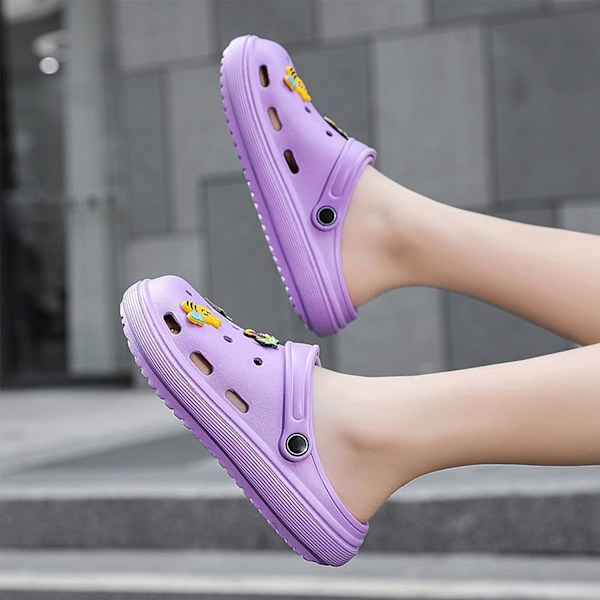 Kvinners hagesko sommer lette tresko sandaler sklisikre lysbilder dusjslippers innendørs utendørs Purple 9.5inch 7