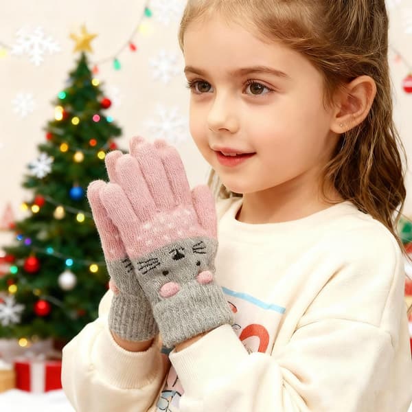 3 par Vinterhandsker til småbørn til piger 2-6 år - Søde katte strikkede varme handsker til børn