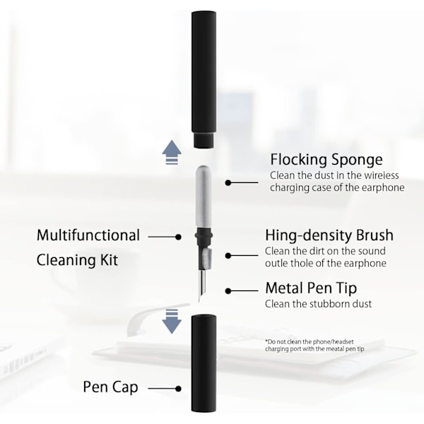 Bærbar Bluetooth-hovedtelefoner Rengøringspen Værktøj til iPhone Airpod, Multifunktionel Blød Mikrofiber Støvfjerningsbusk Pen, Sort