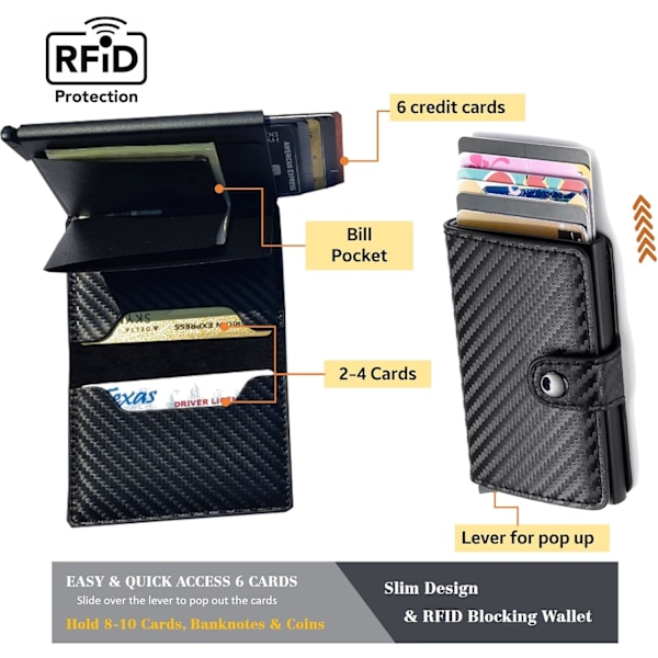 Kreditkortshållare RFID-blockerande Läder Automatisk Pop Up Plånbok Aluminium Slank Fickvikbar Plånbok Visitkortsfodral med Knapp