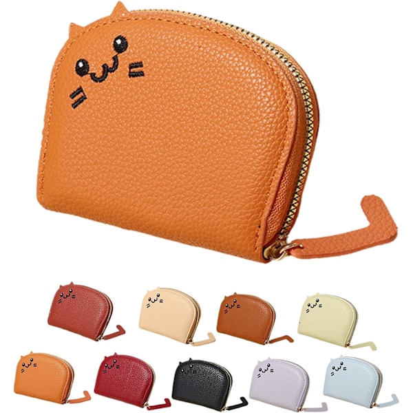 Kawaii Plånbok, Kawaii Söt Katt Kortfodral, Liten Tunn Söt Konstläder Mini Myntplånbok Kortväska (Orange, 3.93x3.54x0.98 TUM)