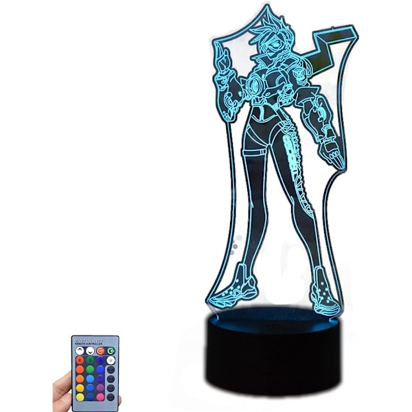 Game OW Tracer, LED Natlys, 3D Illusion Lys, USB Berøring/Fjernbetjening 16 Farver, Hjemmeindretning (Sort fjernbetjening 16 farver)