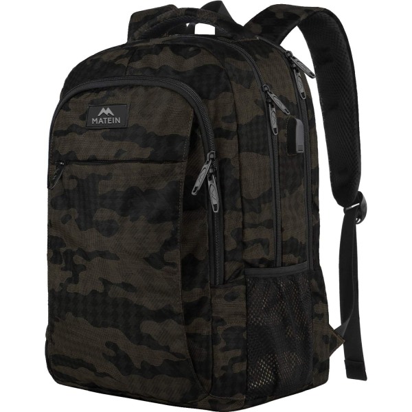 Camo Ryggsäck, Camouflage Outdoor Resväska Laptop Ryggsäck för Reseaccessoarer, Lätt Hållbar Skolväska med Laddningsport Fashion Daypack fo