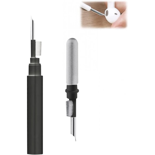 Bærbar Bluetooth-hovedtelefoner Rengøringspen Værktøj til iPhone Airpod, Multifunktionel Blød Mikrofiber Støvfjerningsbusk Pen, Sort