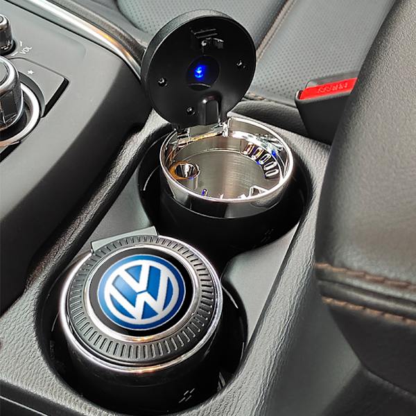 Bilmonterad askkopp, hängande typ, multifunktionell, med lampa, metall askkopp artiklar för bilens interiör (Volkswagen)
