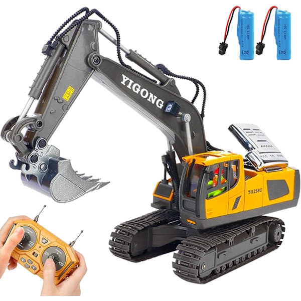 Remote Control Excavator 11 Channel RC Excavator Truck Toys 1/20 Scale 2.4Ghz Construction Vehicles with Metal Shovel 680° Rotation for Kids Boys