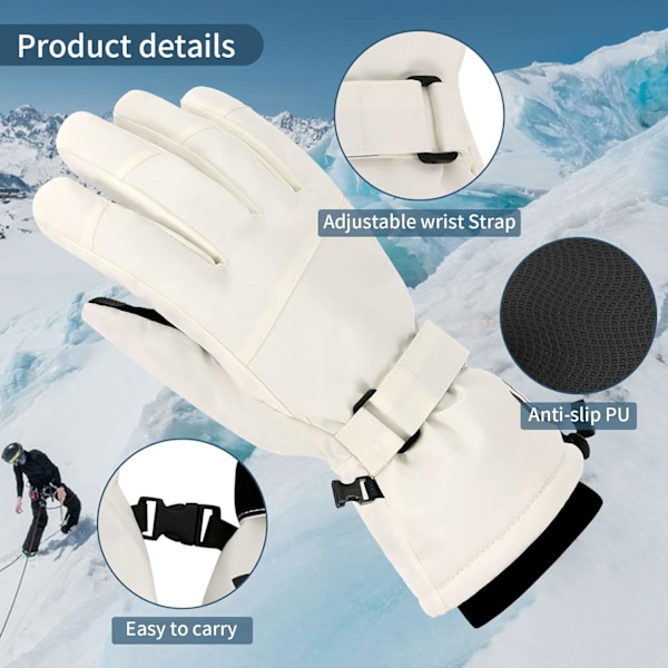 Skihandsker til mænd og kvinder - Vandtætte, vindtætte, touchscreen-kompatible, snowboardhandsker, varme vinterhandsker med håndledsstropper til koldt vejr (M)