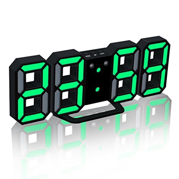 Elektronisk LED-väckarklocka [Uppgraderad version], Klockor kan justera LED-ljusstyrkan automatiskt på natten (Svart/Grön)
