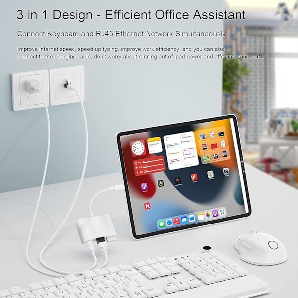[Apple MFi-certificeret] Lightning til RJ45 Ethernet-adapter, 3 i 1 USB til Lightning-adapter med opladningsport og RJ45 Ethernet-port
