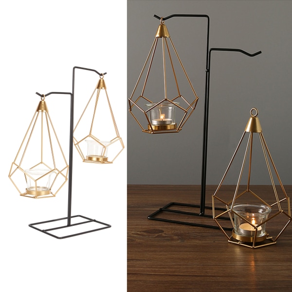 Geometrinen Tealight-kynttilänjalka Kaksinkertainen koukku Ripustettava kori Kynttilänjalka Pöytäkoriste Loma Keskipiste