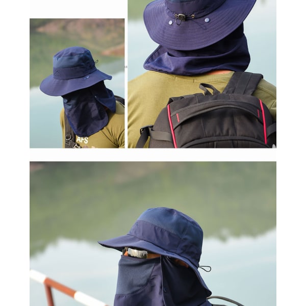 Fiskehatt Solskyddshatt - Premium UPF 50+ Vikbart cover med lock Boonie-hatt för män och kvinnor （marinblå）